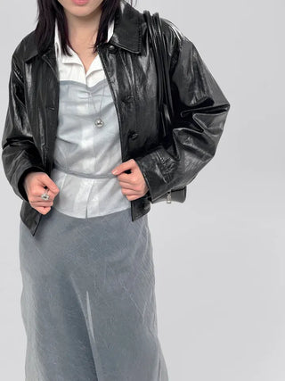 Other semi-cropped leather jacket