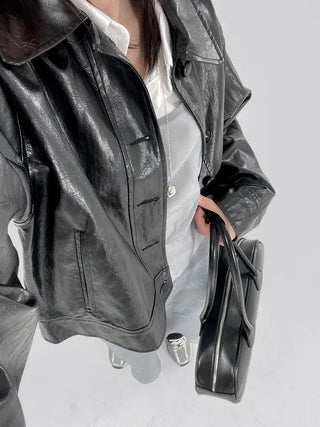 Other semi-cropped leather jacket