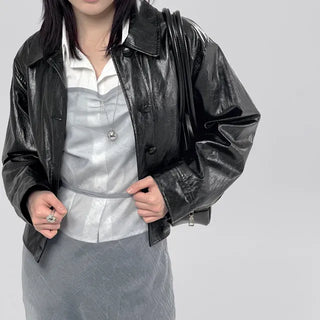 Other semi-cropped leather jacket