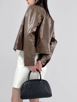 Other semi-cropped leather jacket