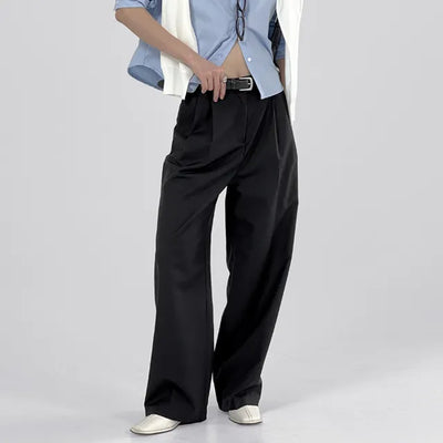Wood two-pintuck wide slacks