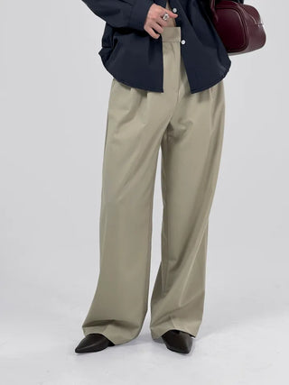 Wood two-pintuck wide slacks