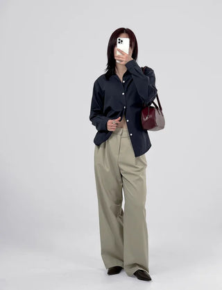 Wood two-pintuck wide slacks