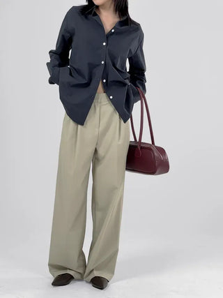 Wood two-pintuck wide slacks