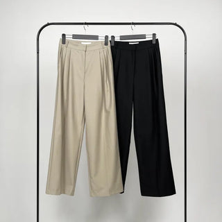Wood two-pintuck wide slacks