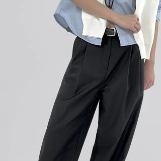 Wood two-pintuck wide slacks