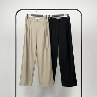 Wood two-pintuck wide slacks