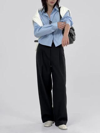 Wood two-pintuck wide slacks