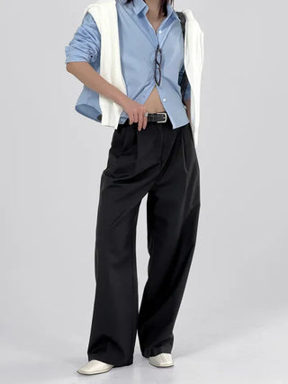 Wood two-pintuck wide slacks