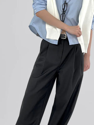 Wood two-pintuck wide slacks