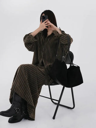 Mer Velvet Striped Long Skirt