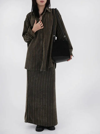 Mer Velvet Striped Long Skirt
