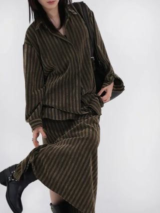 Mer Velvet Striped Long Skirt