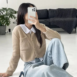 We have a waffle knit cardigan
