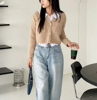 We have a waffle knit cardigan