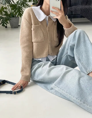 We have a waffle knit cardigan