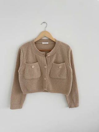 We have a waffle knit cardigan