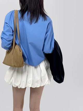 Flare puff ribbon mini skirt