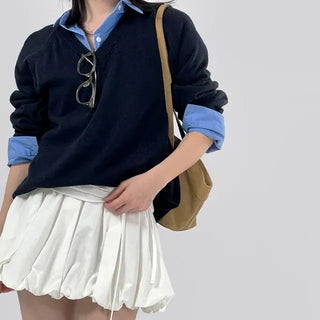Flare puff ribbon mini skirt