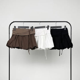 Flare puff ribbon mini skirt