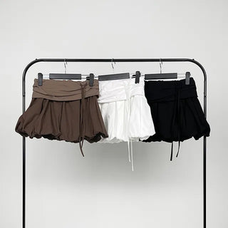 Flare puff ribbon mini skirt
