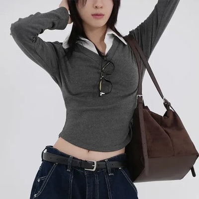 Rumiko Collar Contrast Long Sleeve