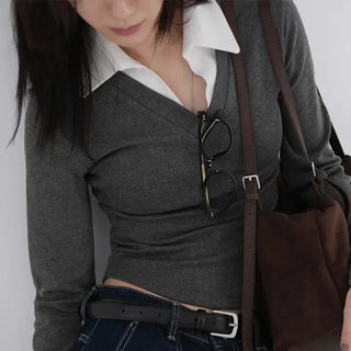 Rumiko Collar Contrast Long Sleeve