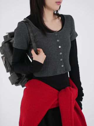 Kaho Button Layered Cardigan