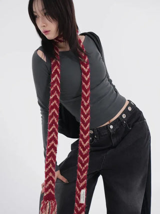Dram stripe tassel long scarf