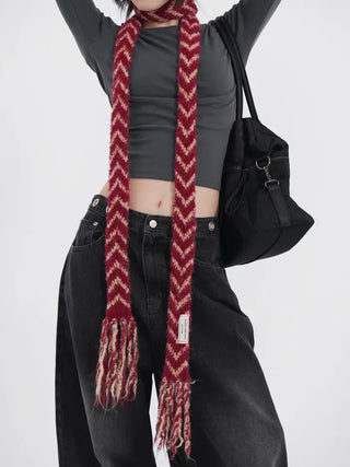Dram stripe tassel long scarf