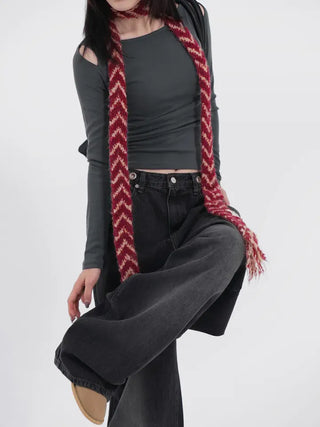 Dram stripe tassel long scarf