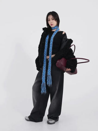 Dram stripe tassel long scarf