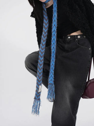 Dram stripe tassel long scarf