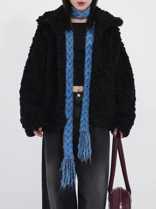 Dram stripe tassel long scarf