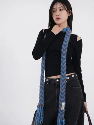 Dram stripe tassel long scarf