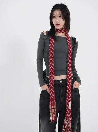 Dram stripe tassel long scarf