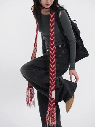 Dram stripe tassel long scarf