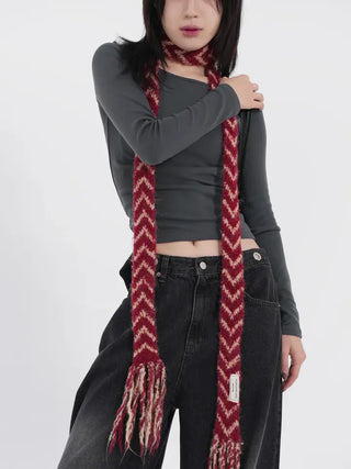 Dram stripe tassel long scarf