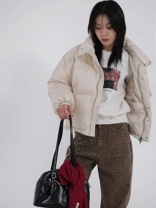 Frey High-Neck Duck Down Short Padded Jacket