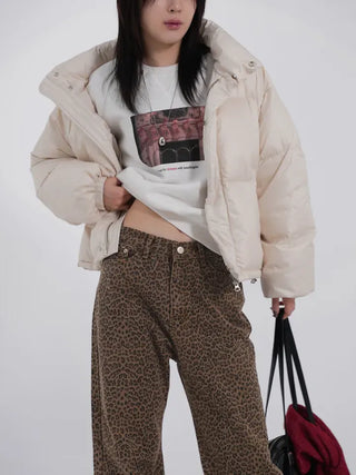 Frey High-Neck Duck Down Short Padded Jacket