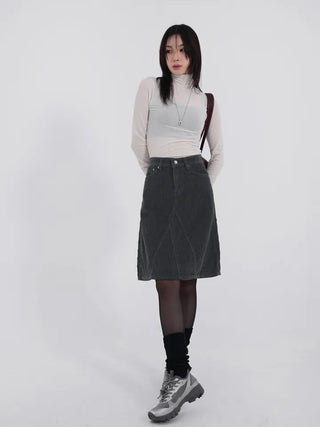 Authen Corduroy Midi Skirt