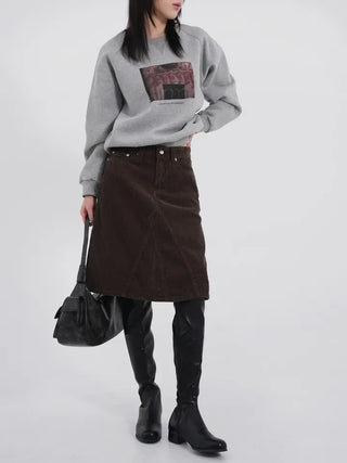 Authen Corduroy Midi Skirt