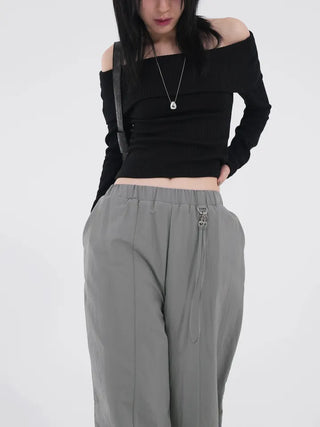 Drin Chain Elastic Waist Wide Pants