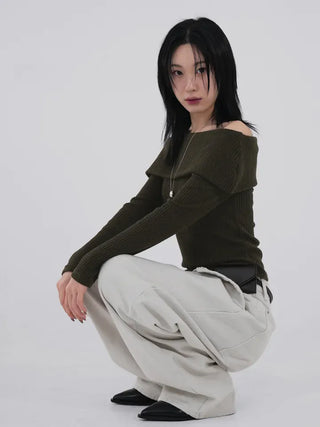 Serene Ribbed Slim Off-Shoulder Knit