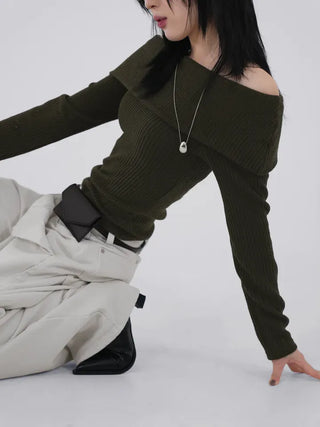 Serene Ribbed Slim Off-Shoulder Knit