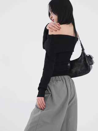Serene Ribbed Slim Off-Shoulder Knit
