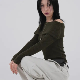 Serene Ribbed Slim Off-Shoulder Knit