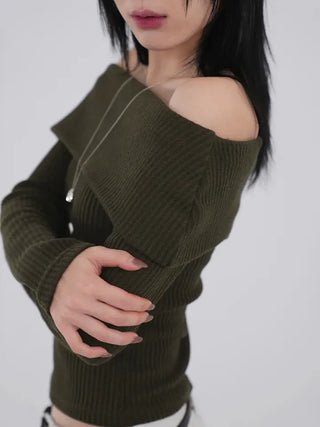 Serene Ribbed Slim Off-Shoulder Knit