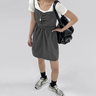 Crere Nylon Shirred Mini Dress