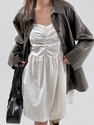 Crere Nylon Shirred Mini Dress